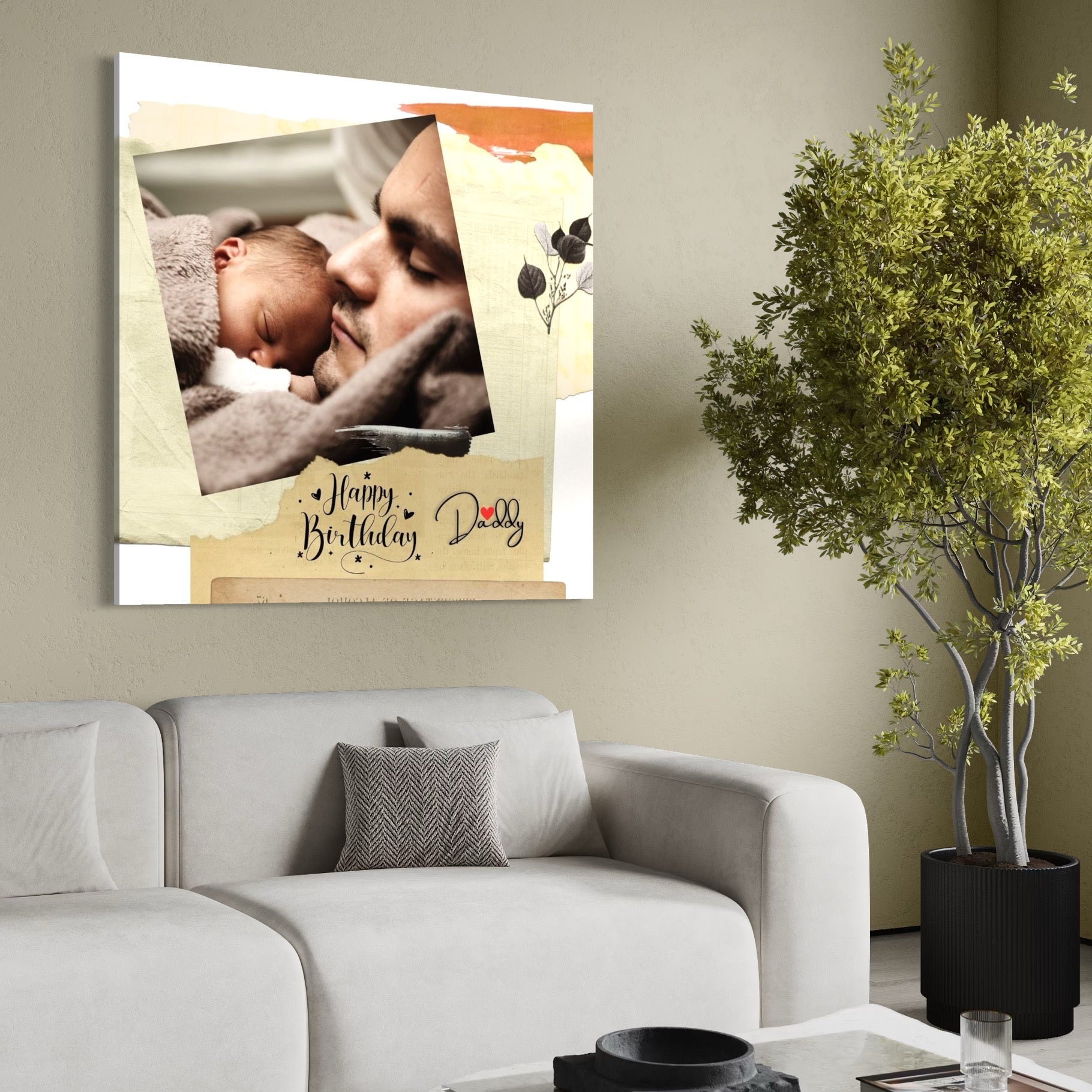 Tablou canvas decorativ cu portret tata si bebelus somnoros